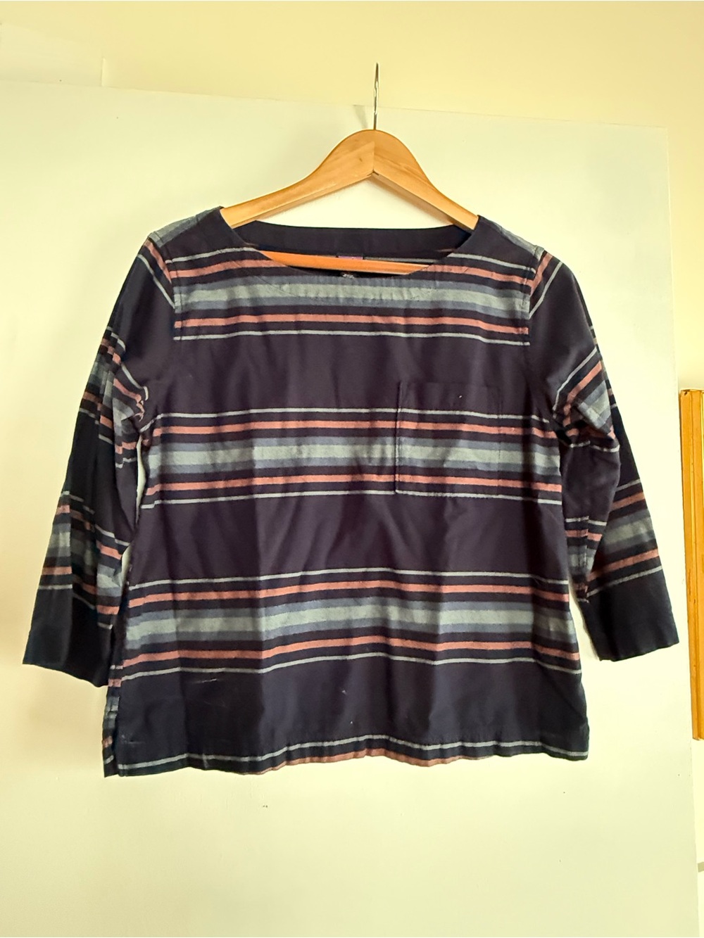 Patagonia Striped Navy and Pink Women's Boatneck Top